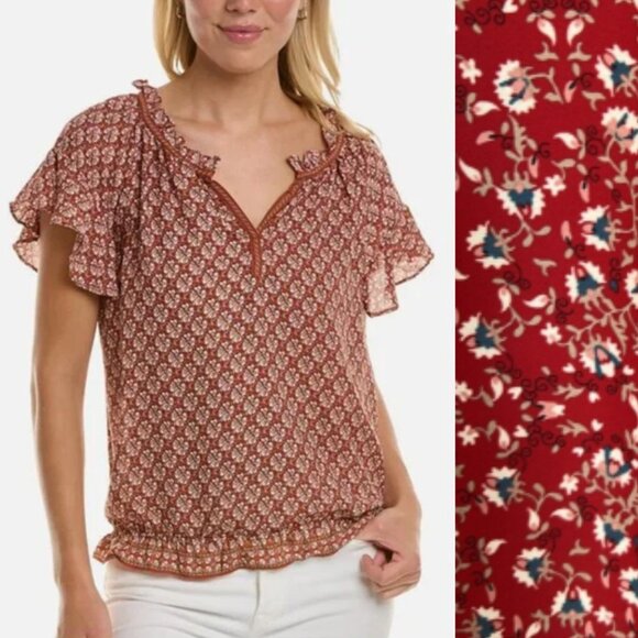 Max Studio Flutter sleeve ruffle neck elastic waist top size L - Picture 14 of 14